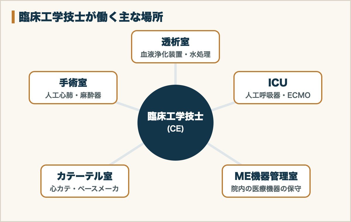 臨床工学技士が働く主な場所